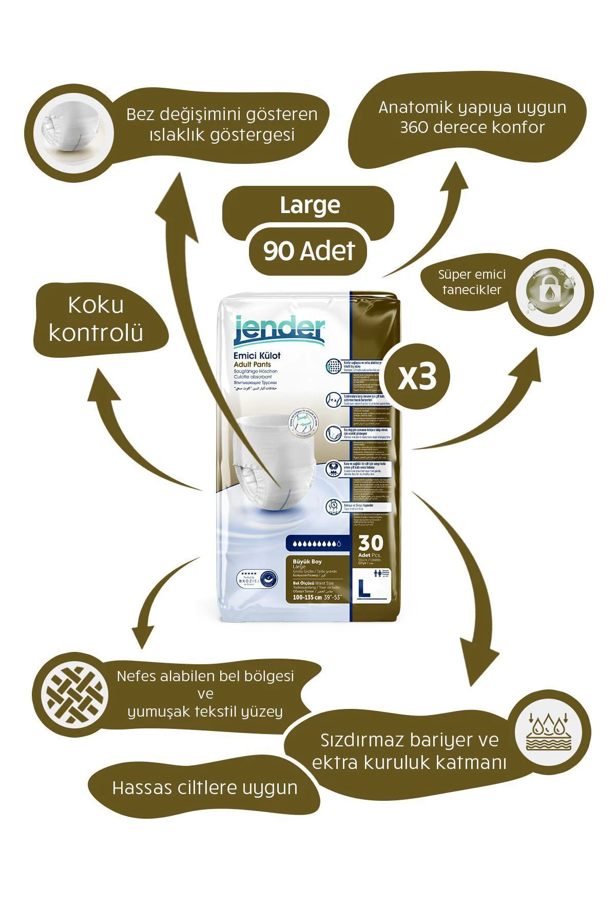 Emici Külotlu Yetişkin Hasta Bezi Large 90 Adet