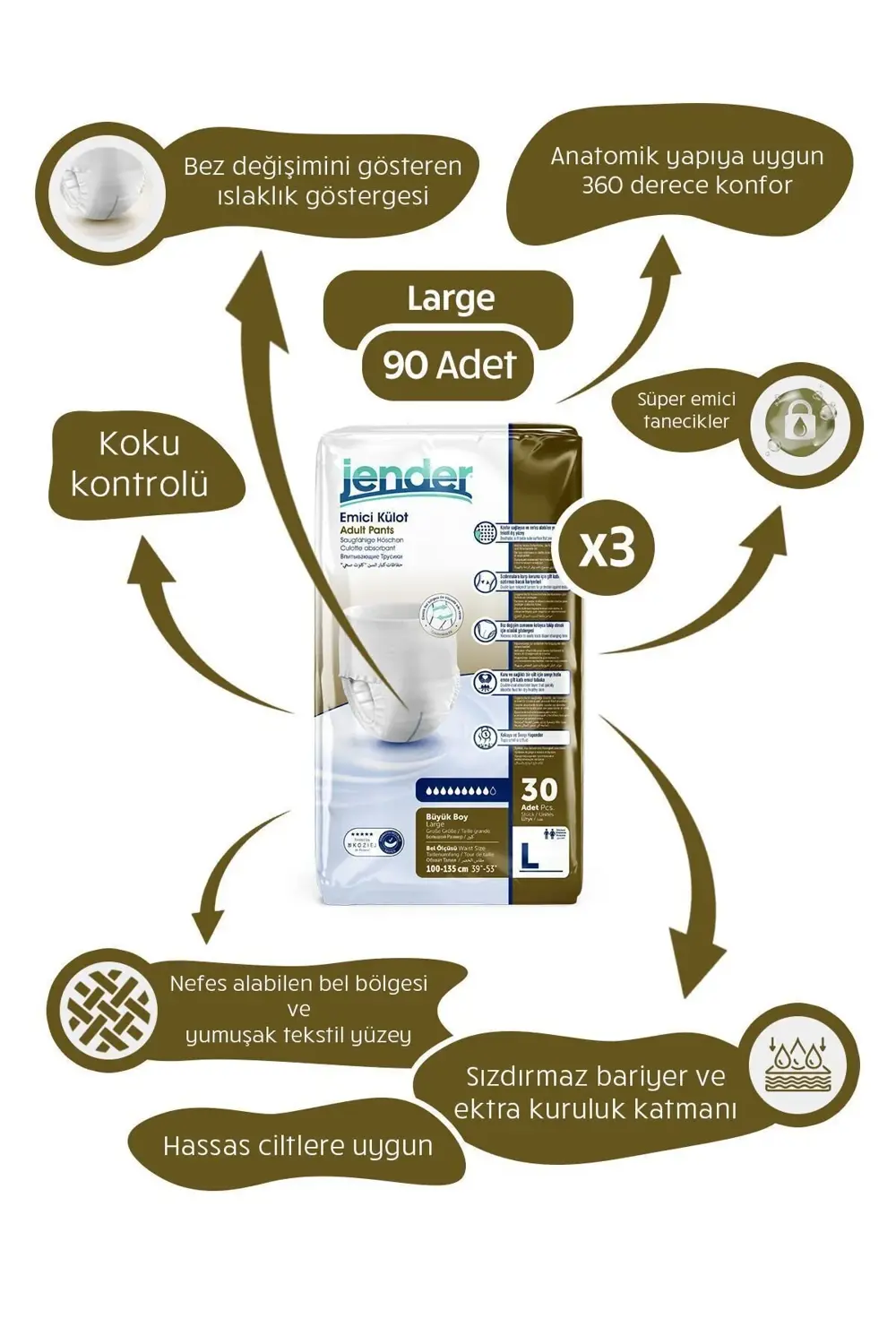 Emici Külotlu Yetişkin Hasta Bezi Large 90 Adet