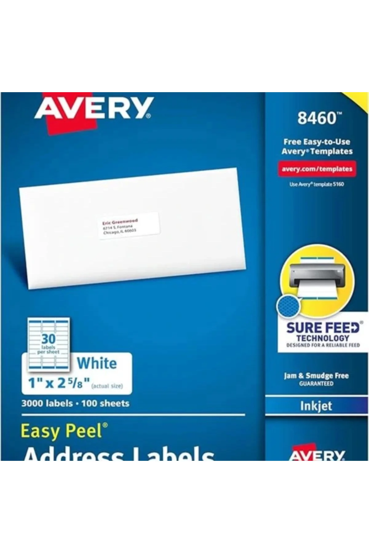 Emin Beslemeli Kolay Soyulabilir Yazdırılabilir Adres Etiketleri, 1" X 2 5/8", Beyaz, 3.000