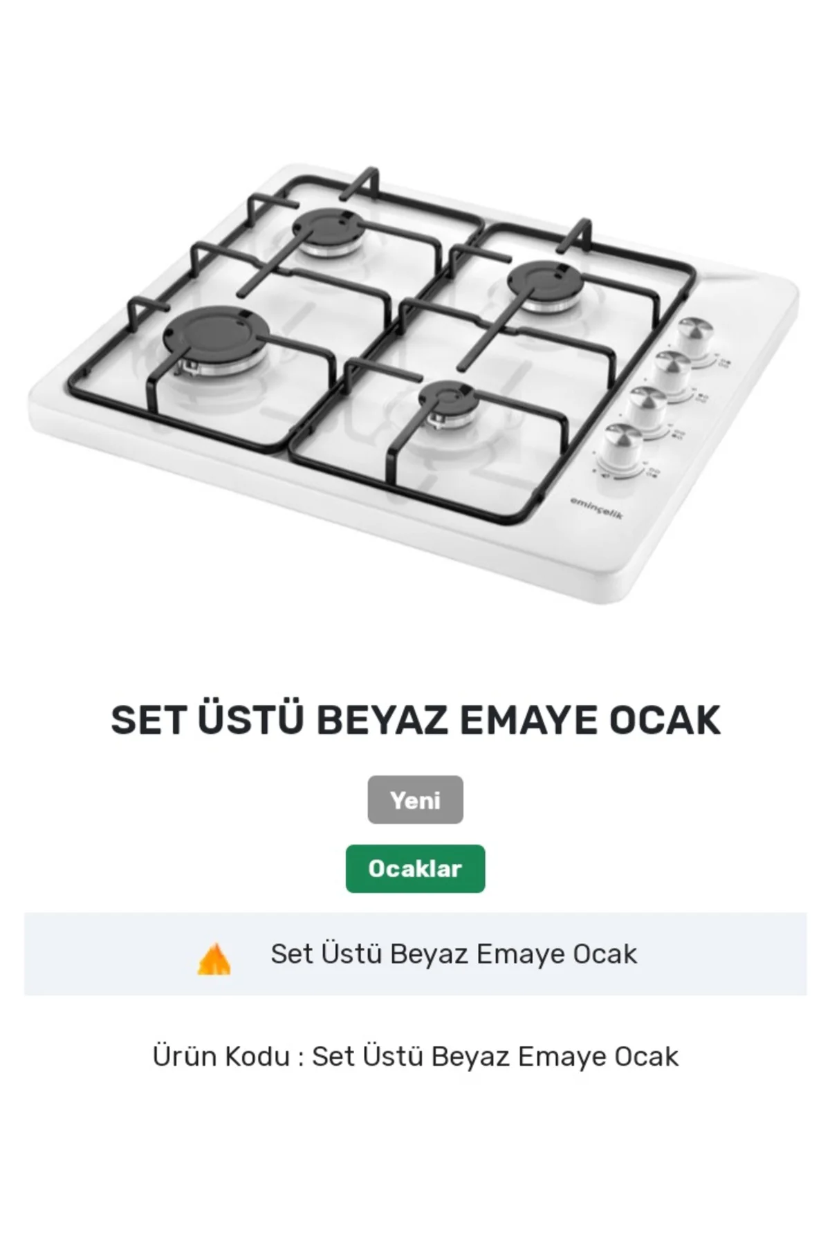 EMİNÇELİK EC-SÜ 3140 WE60 NG BEYAZ SET ÜSTÜ EMAYE OCAK