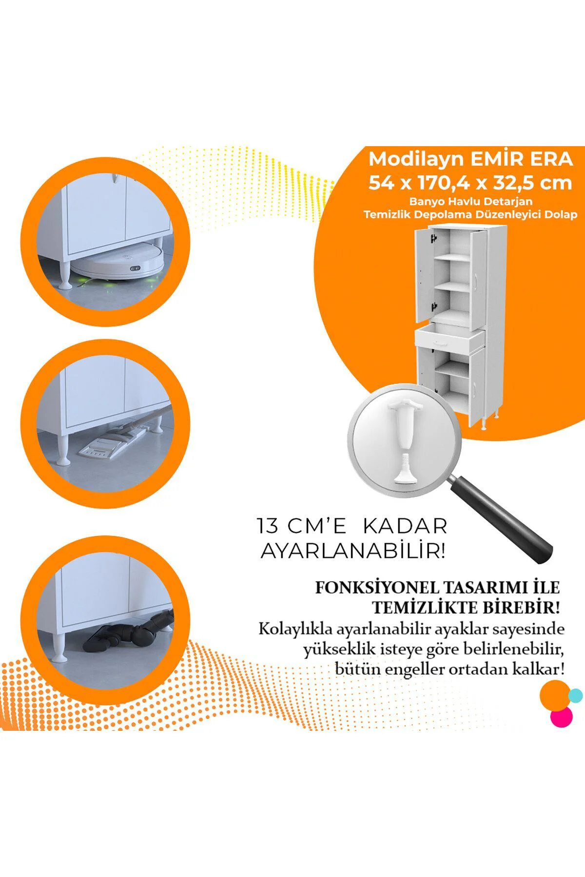 Emir Era 55 X 170,4 X 32,5 Cm Mutfak Dolabı 4 Kapaklı Tek Çekmece