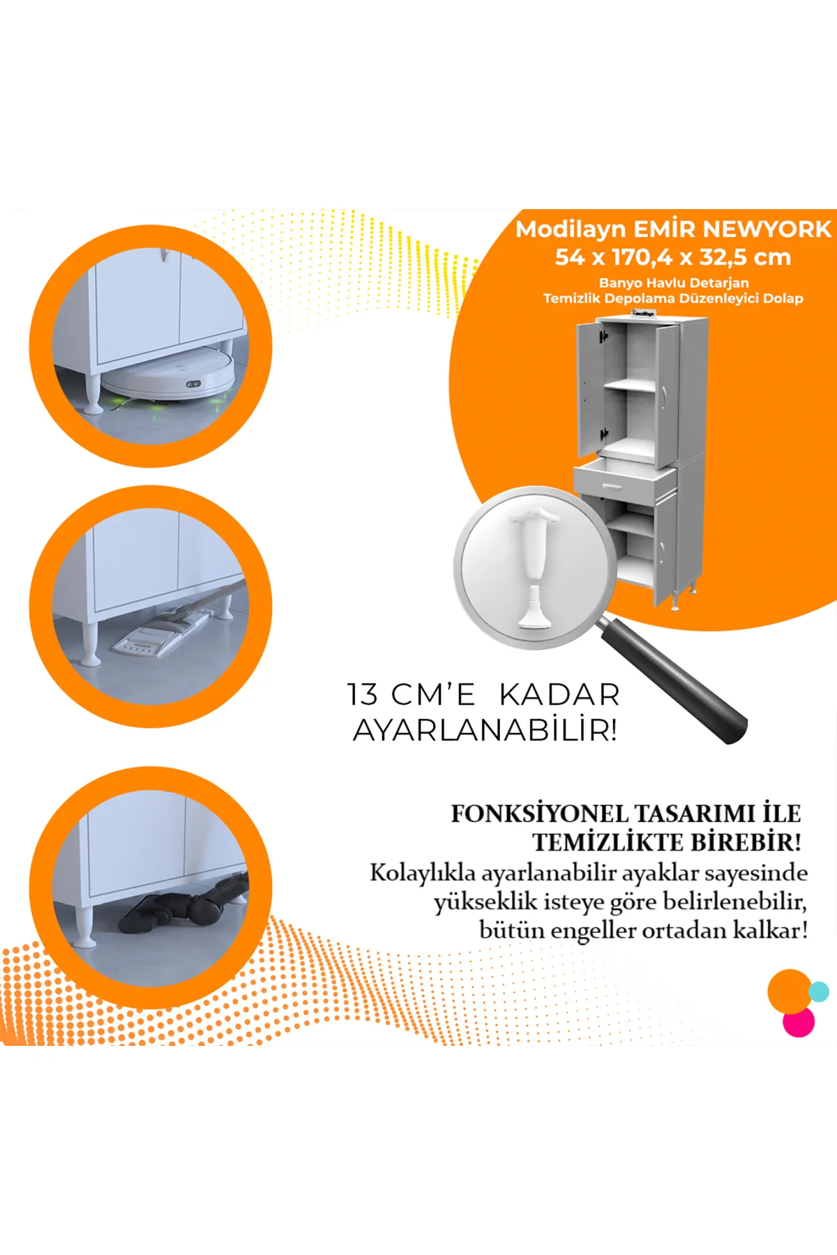 EMİR NEWYORK 54 x 170,4 x 32,5 cm Kapaklı Ve Çekmeceli Çok Amaçlı