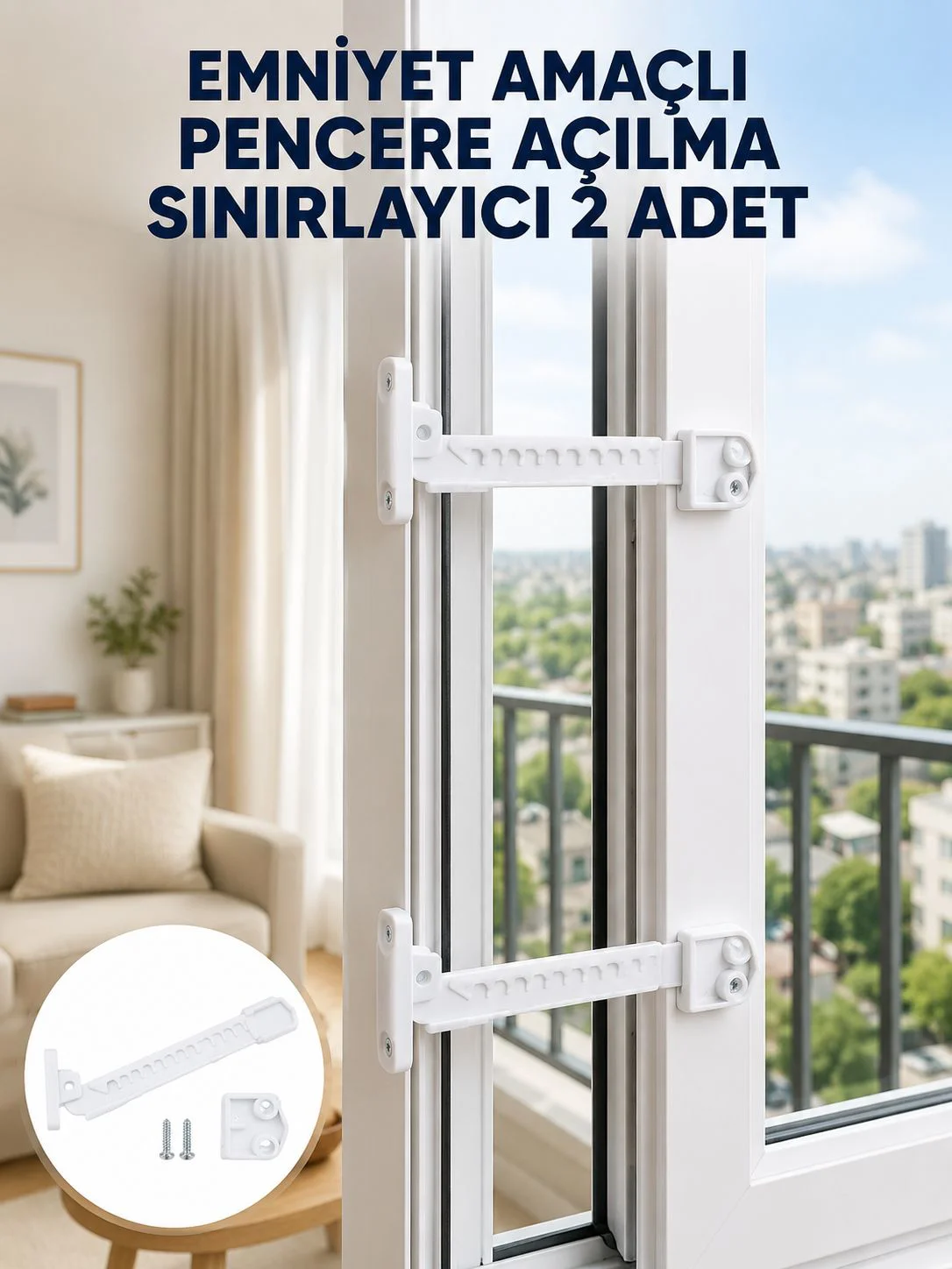 Emniyet Amaçlı Pencere Açılma Sınırlayıcı Aparat 2 Adet Yeni Nesil