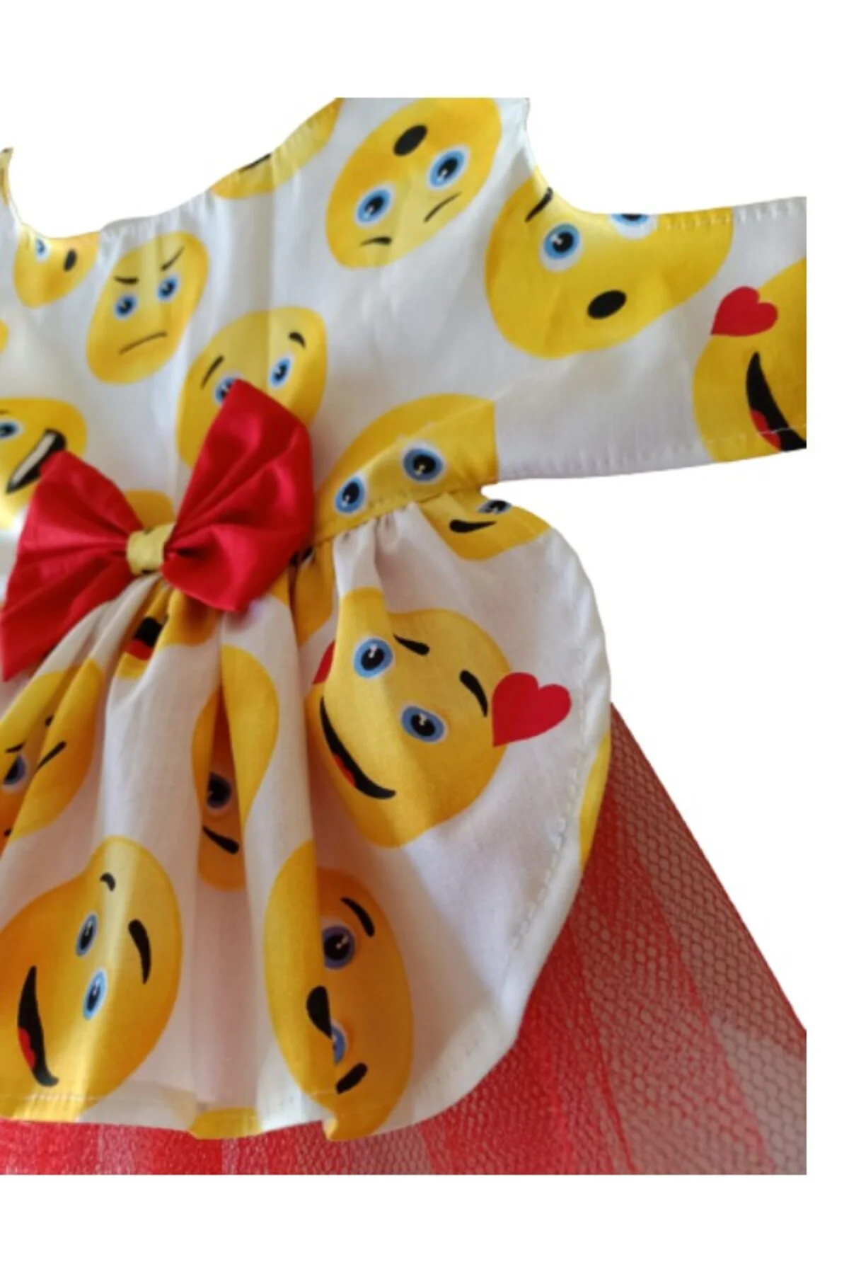 Emoji Desenli Kırmızı Papyonlu Beyaz Dişi Kedi Köpek Kıyafeti Elb