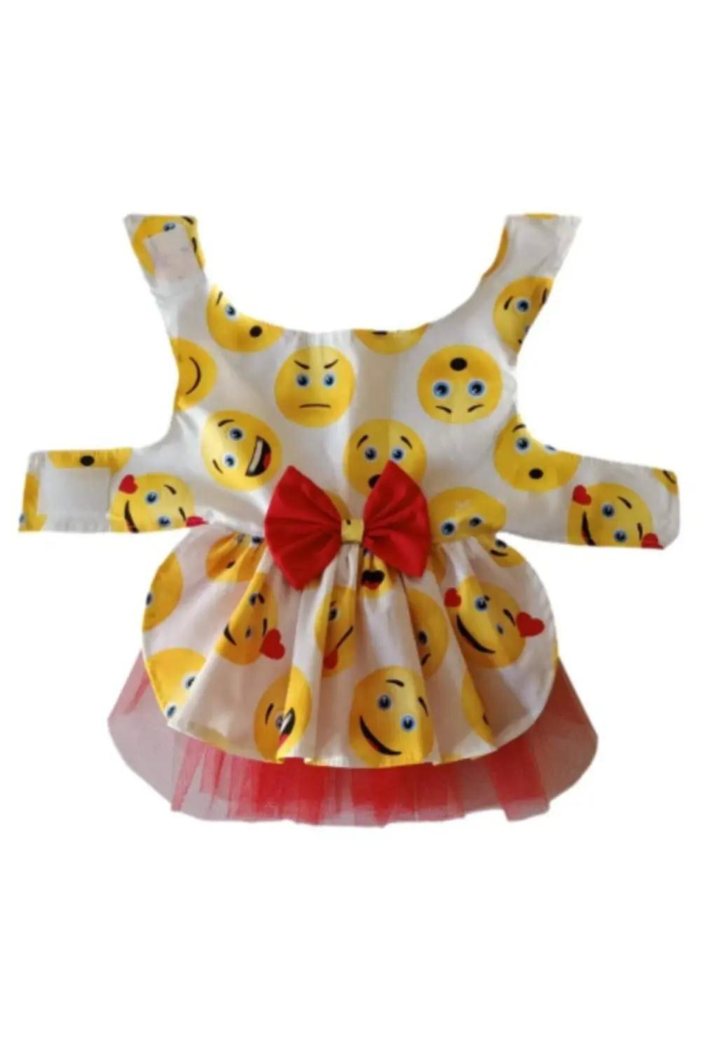 Emoji Desenli Kırmızı Papyonlu Beyaz Dişi Kedi Köpek Kıyafeti Elb