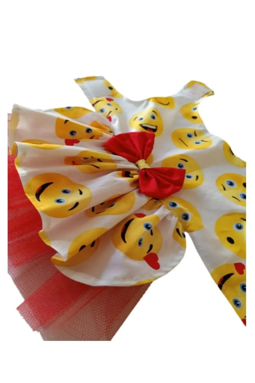 Emoji Desenli Kırmızı Papyonlu Beyaz Dişi Kedi Köpek Kıyafeti Elb