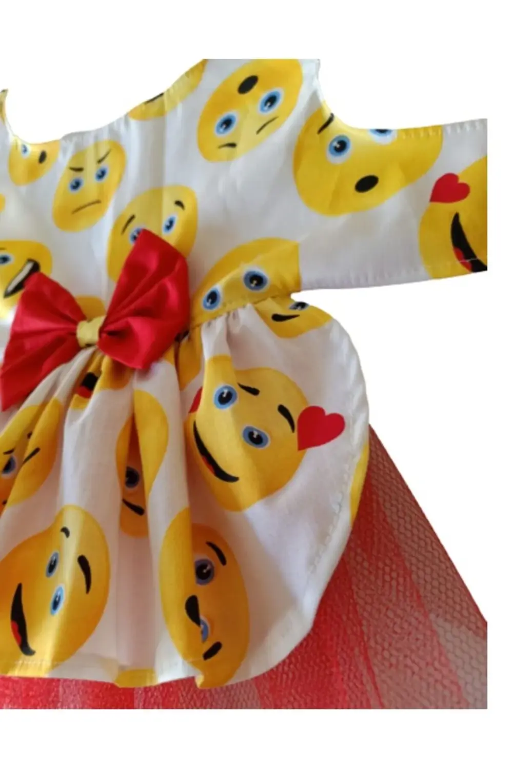 Emoji Desenli Kırmızı Papyonlu Beyaz Dişi Kedi Köpek Kıyafeti Elb