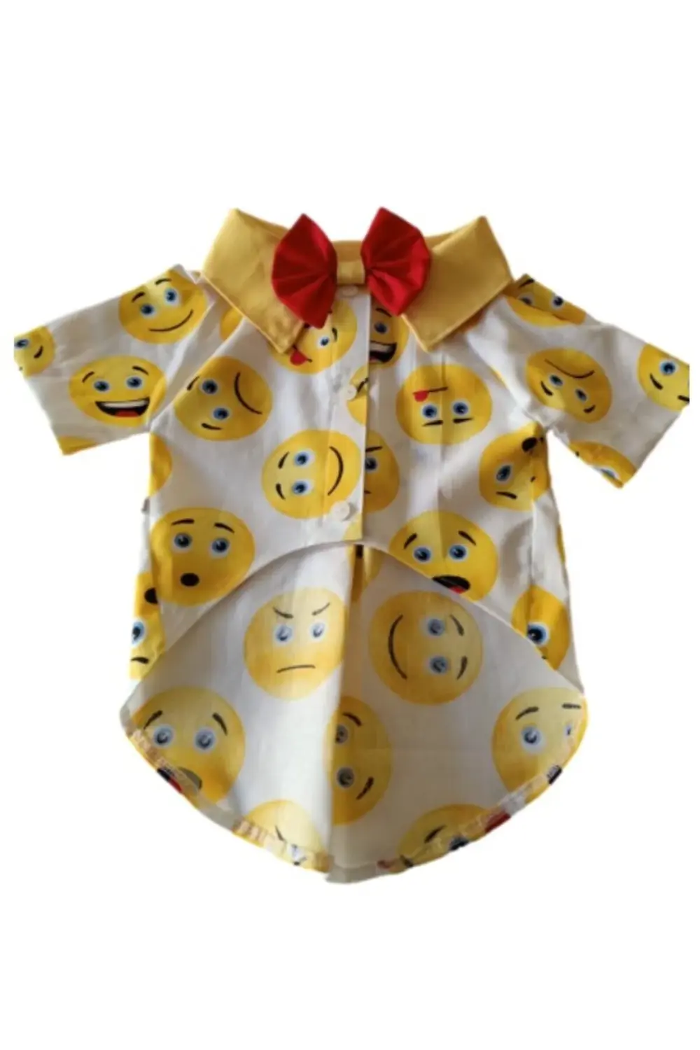 Emoji Desenli Kırmızı Papyonlu Beyaz Kedi Köpek Kıyafeti Elbisesi