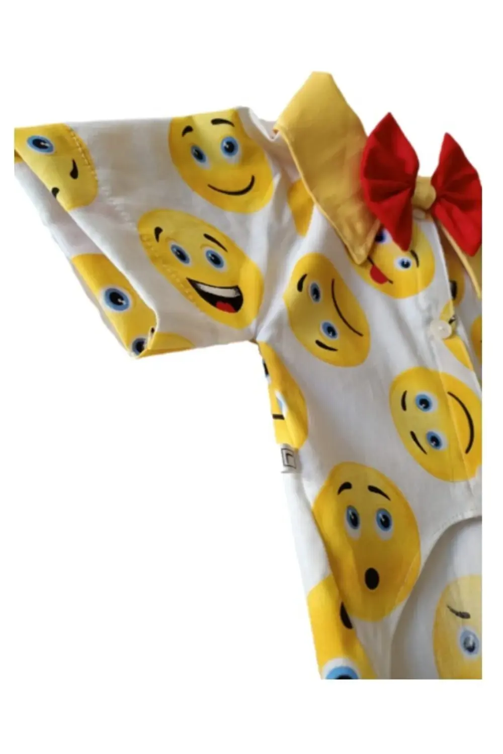 Emoji Desenli Kırmızı Papyonlu Beyaz Kedi Köpek Kıyafeti Elbisesi