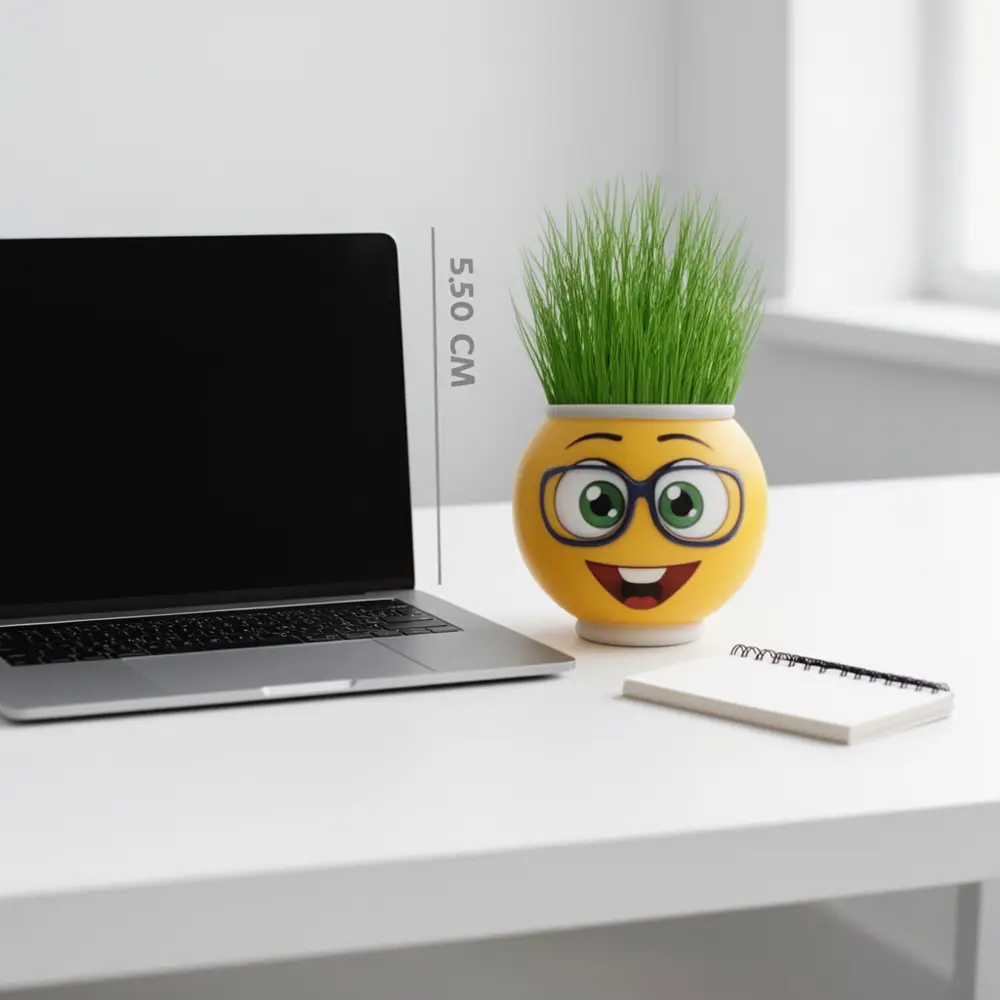 Emoji Figürlü Çim Adam Saksı Masaüstü Çim Yetiştirme Seti, Hazır