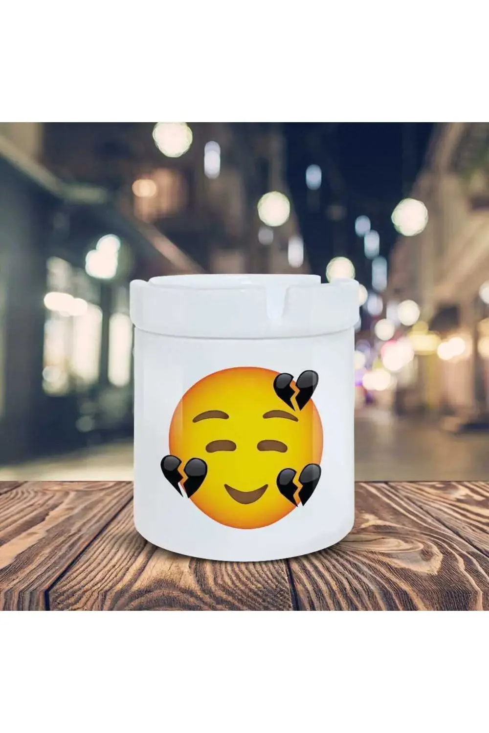 Emoji Küllük Kırık Kalpli Gülen Yüz Baskılı Kül Tablası K-178