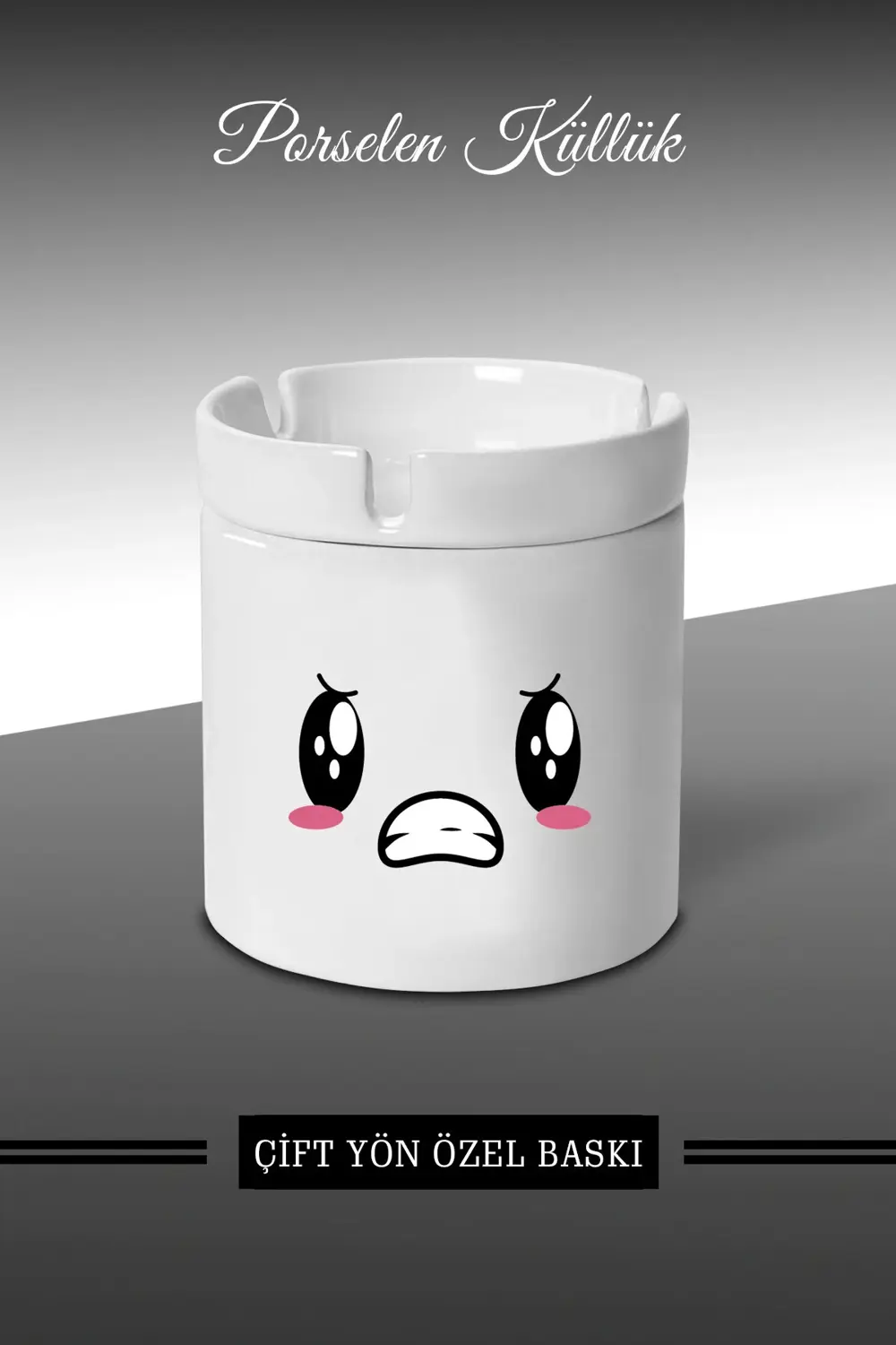 Emoji Surat İfade Tasarımlı Küllük A8 - Porselen Küllük - Kül Tab
