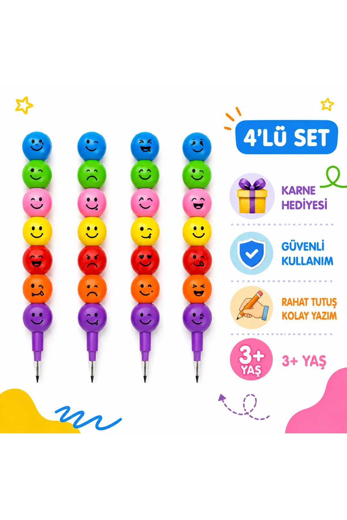 Emoji Yumurtlayan Kurşun Kalem 4’lü Set Karne Hediyesi Çocuk Okul Emoji Yumurtlayan Kurşun Kalem 4’lü Set Karne Hediyesi Çocuk Okul