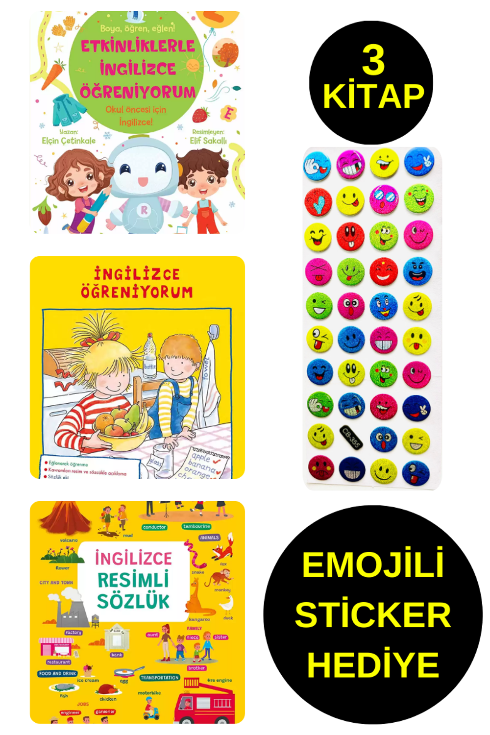 EMOJİLİ STİCKER HEDİYE  - OKUL ÖNCESİ RESİMLİ KİTAPLAR  - İNGİLİZ