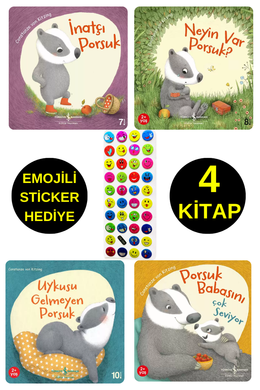 EMOJİLİ  STİCKER HEDİYE - OKUL ÖNCESİ RESİMLİ KİTAPLAR  -  PORSUK