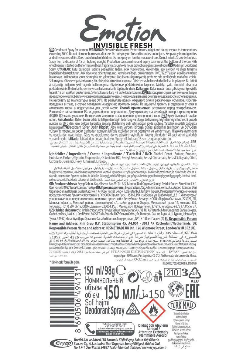 Emotion Invisible Fresh Alüminsyumsuz Deodorant 2'li Paket – 48 Saat Koku Koruma, Leke Bırakmaz Fiyatı, Yorumları ve Özellikleri