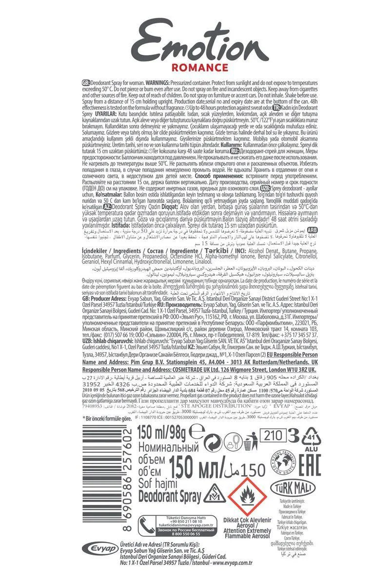 Emotion Romance Vegan Deodorant 3'lü Set – Hızlı Kurur, Leke Bırakmaz, 150 Ml Fiyatı, Yorumları ve Özellikleri