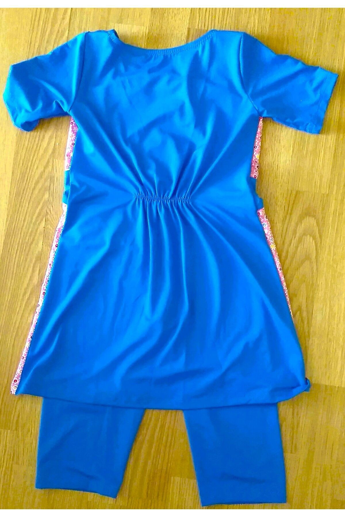 Asmay Emprime Kız Çocuk Kısa Kol Kısa Taytlı Tesettür Mayo Mavi