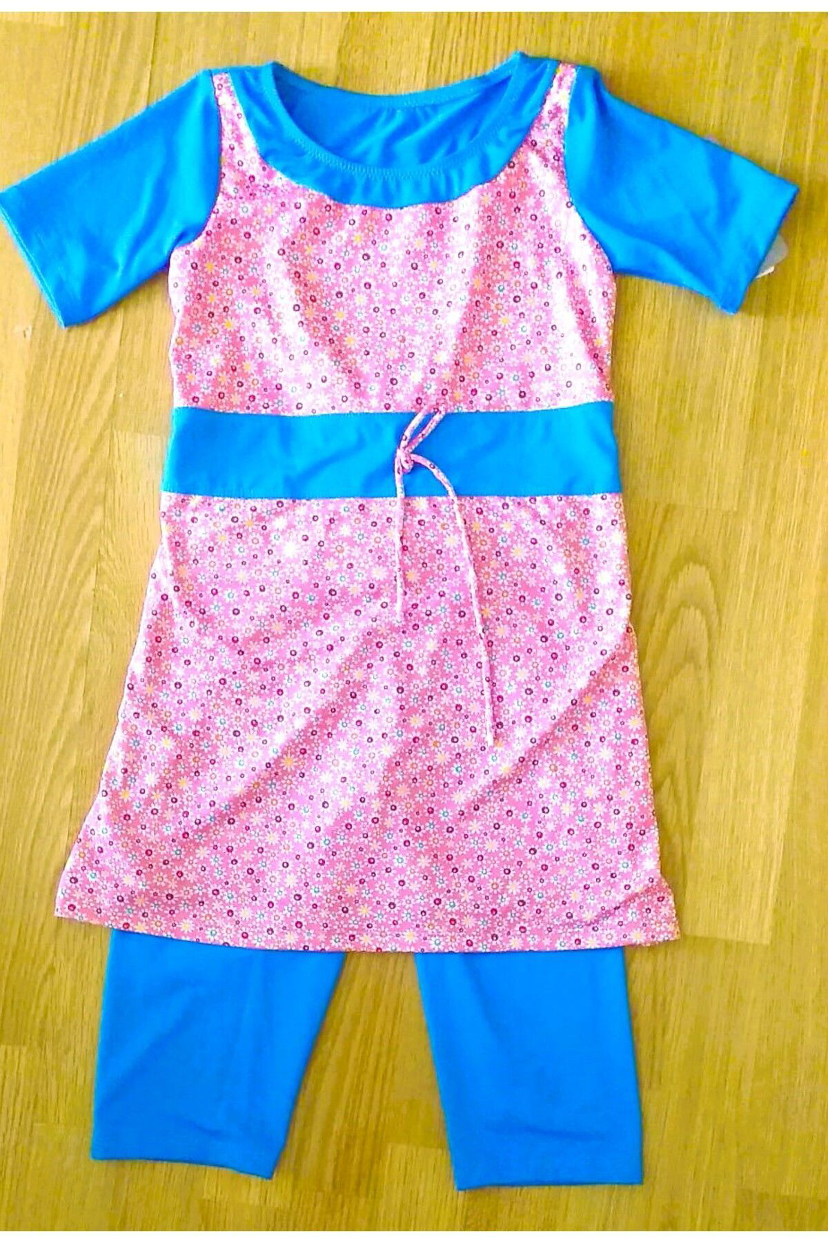 Asmay Emprime Kız Çocuk Kısa Kol Kısa Taytlı Tesettür Mayo Mavi