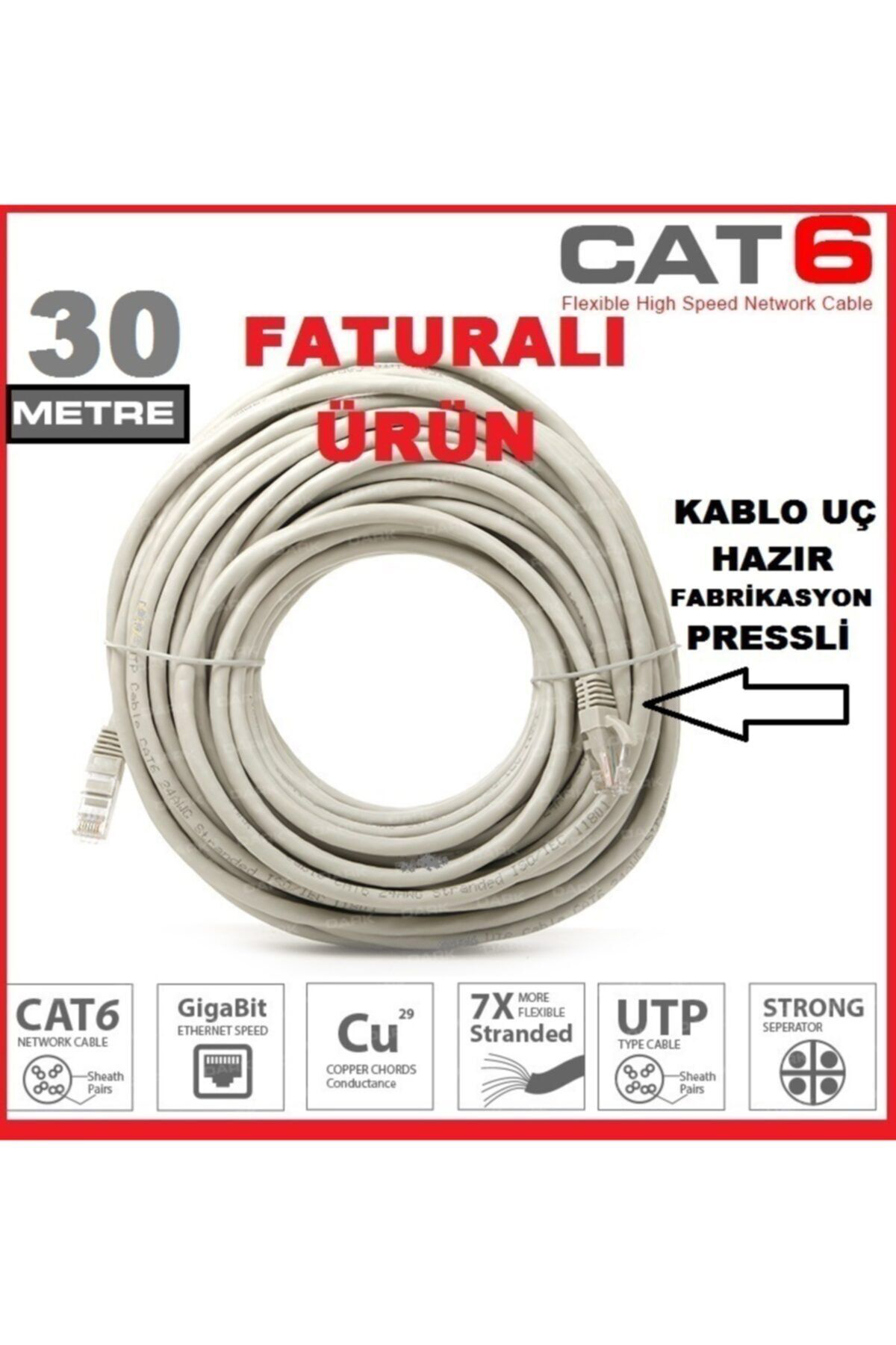 emr mt 30 Metre Cat6 Internet Bilgisayar Ağ Network Ethernet Kabl