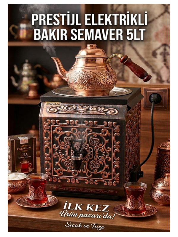 Emsalsan Prestij 5lt Elektrikli Bakır Semaver+Demlik Hediye Fiyatı, Yorumları ve Özellikleri