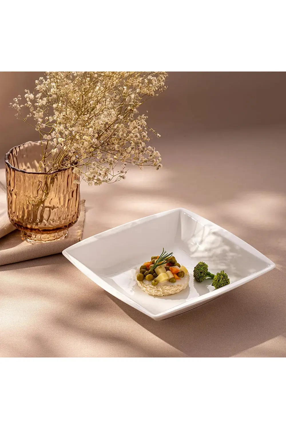 Emsan Pamukkale Kare Çukur Tabak 21 Cm