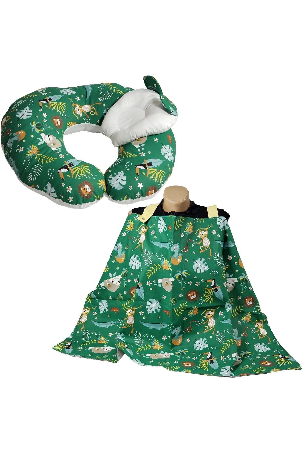 Emzirme Minderi, Emzirme Örtüsü, Düz Kafa Yastığı, Yeşil Figürlü 