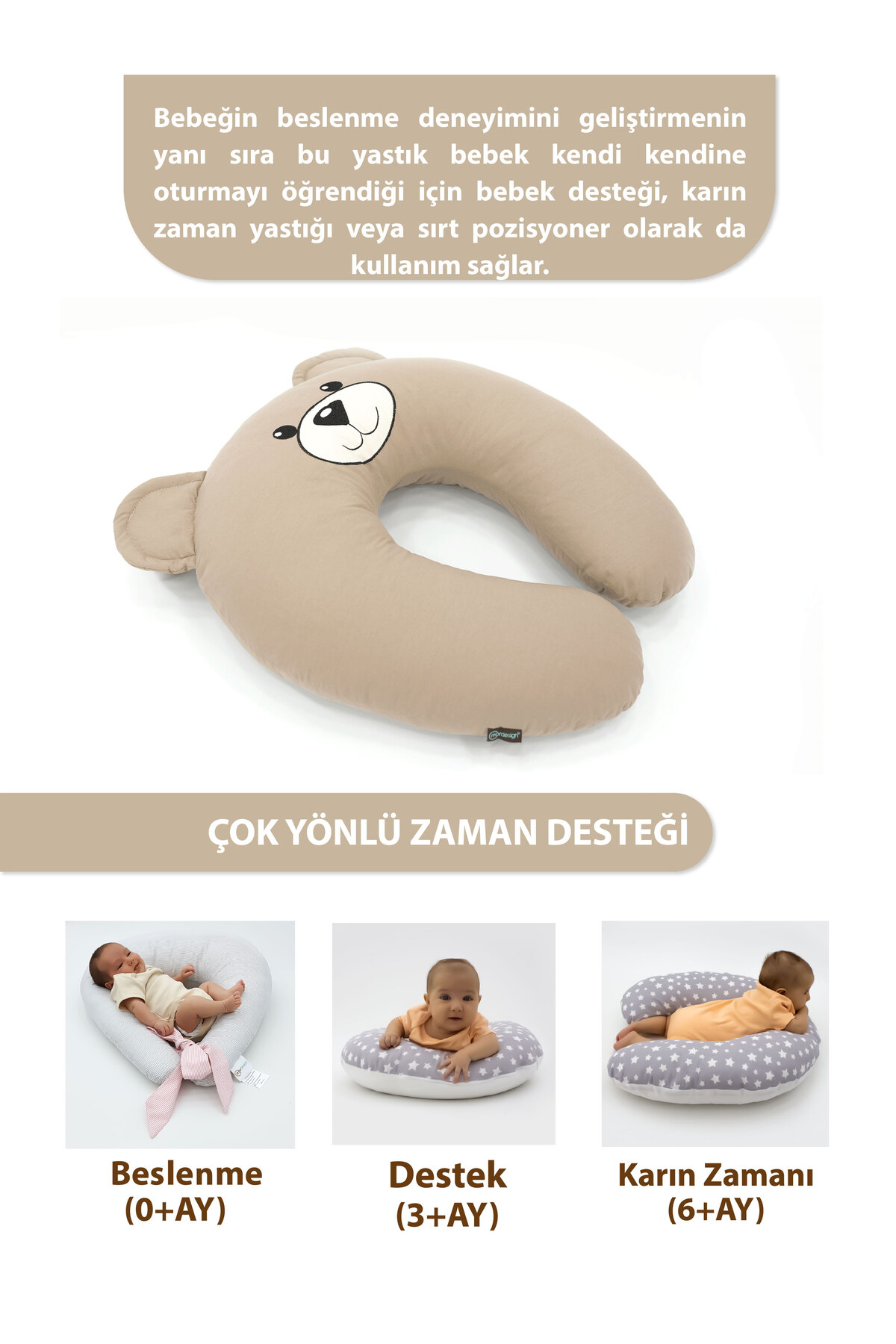 Mordesign Emzirme Yastığı Bebek Destek Minderi Hamile Yastığı Pamuk Kumaş M
