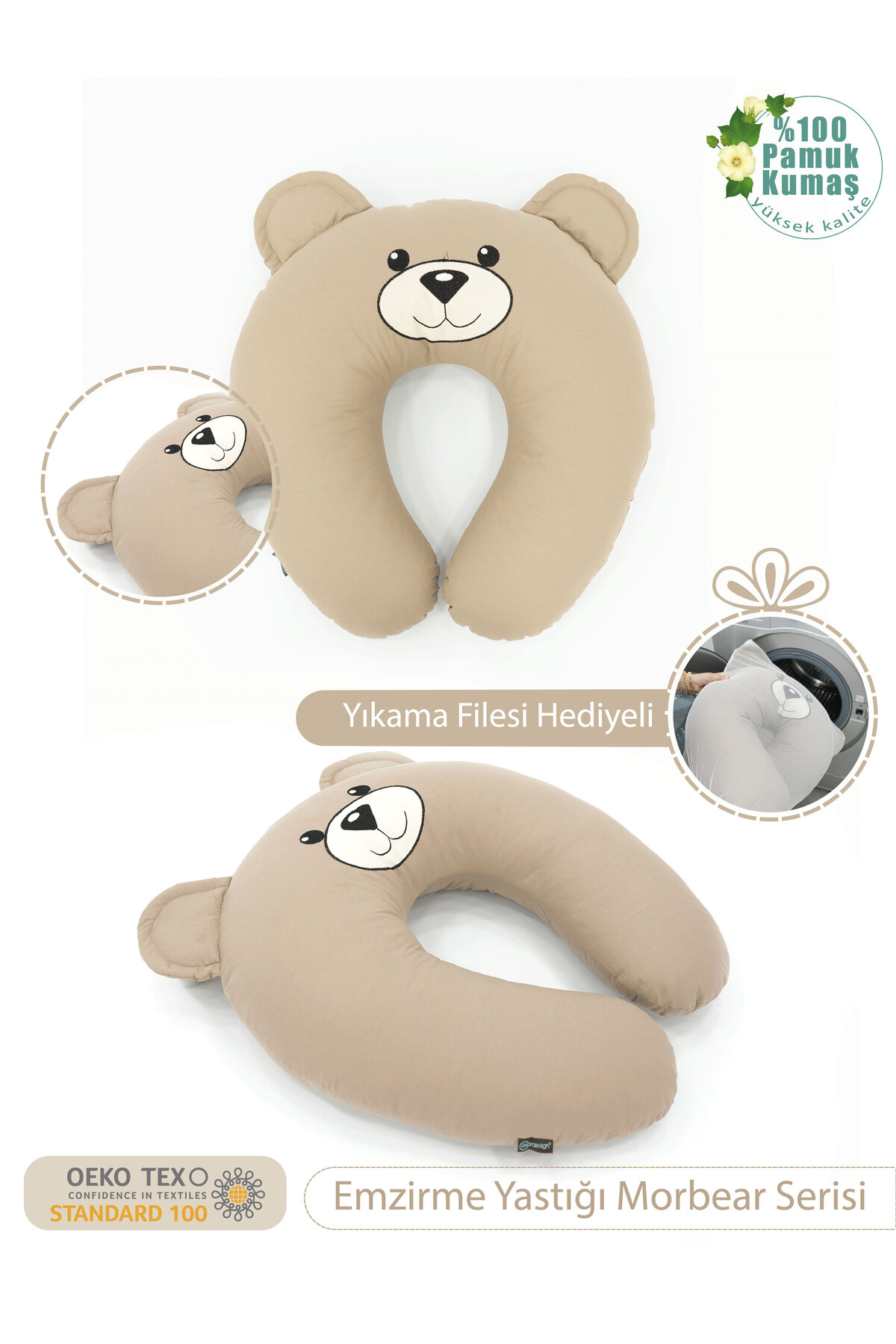 Mordesign Emzirme Yastığı Bebek Destek Minderi Hamile Yastığı Pamuk Kumaş M