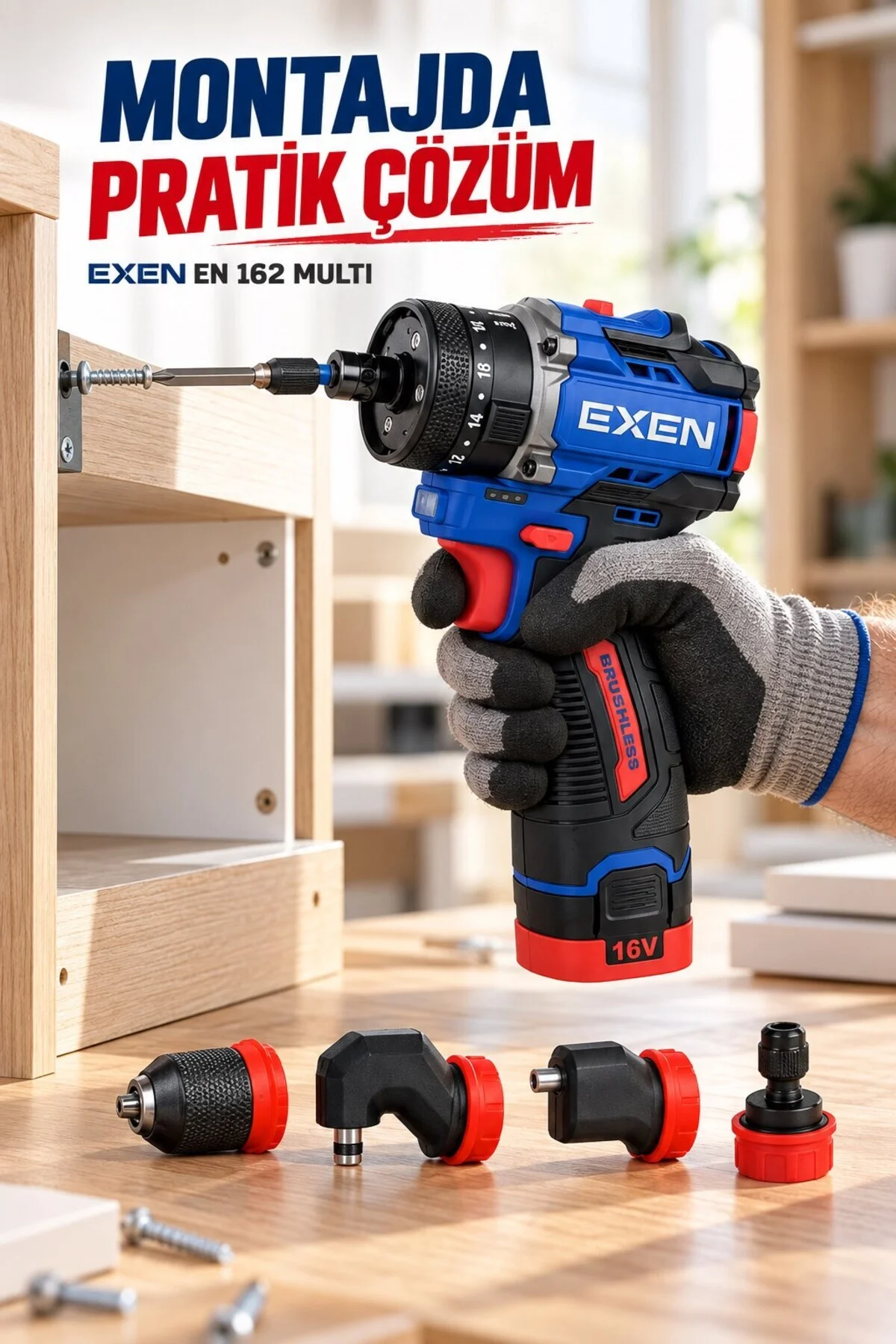 EN 162 MULTI 16V Darbeli Akülü Vidalama – 60 Nm, 4’lü Multi Başlık Seti - Görsel 2