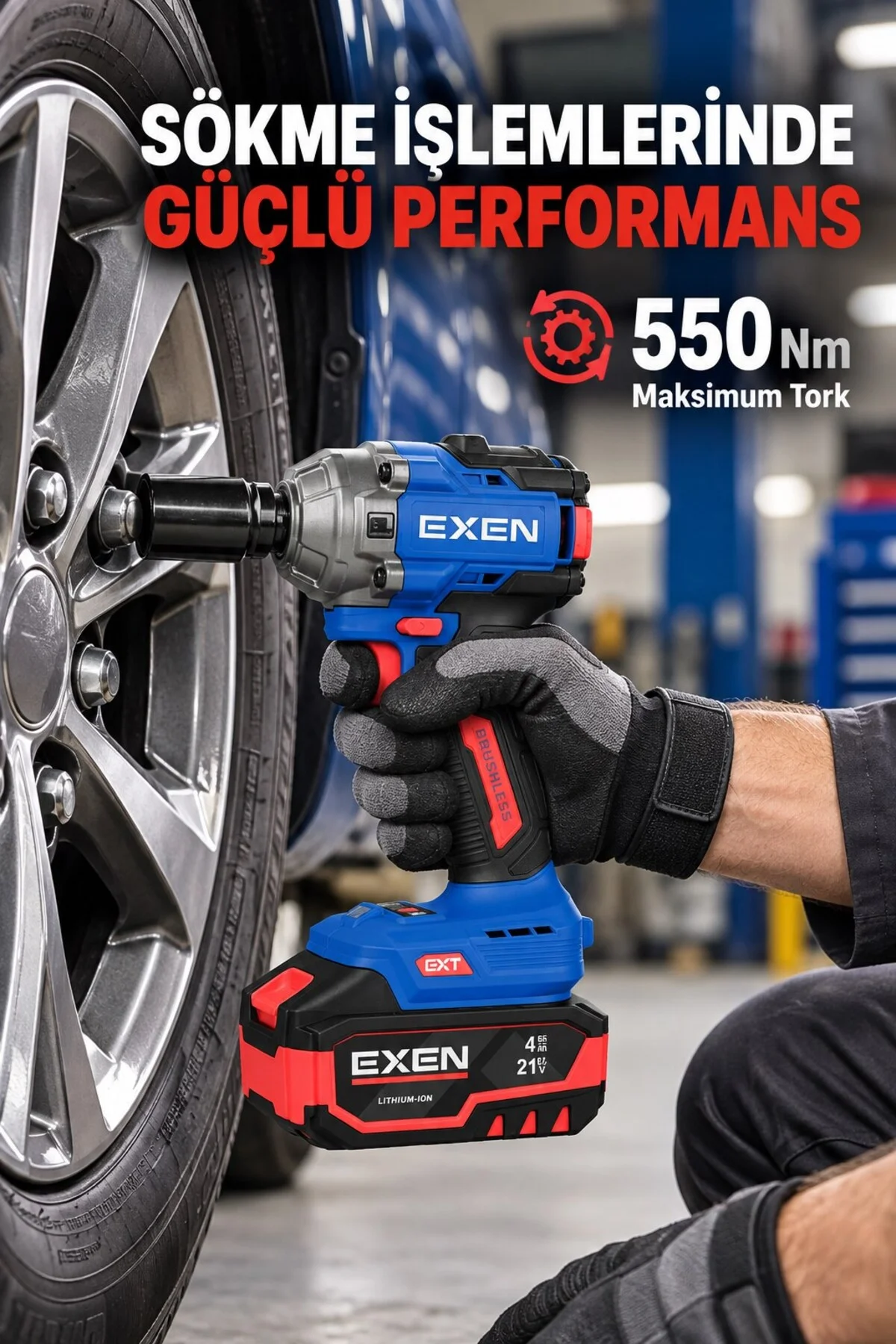 EN 254 SM 21V Kömürsüz Akülü Somun Sökme ve Sıkma Makinesi – 550 Nm, 2 Akülü, Plastik Çantalı - Görsel 2