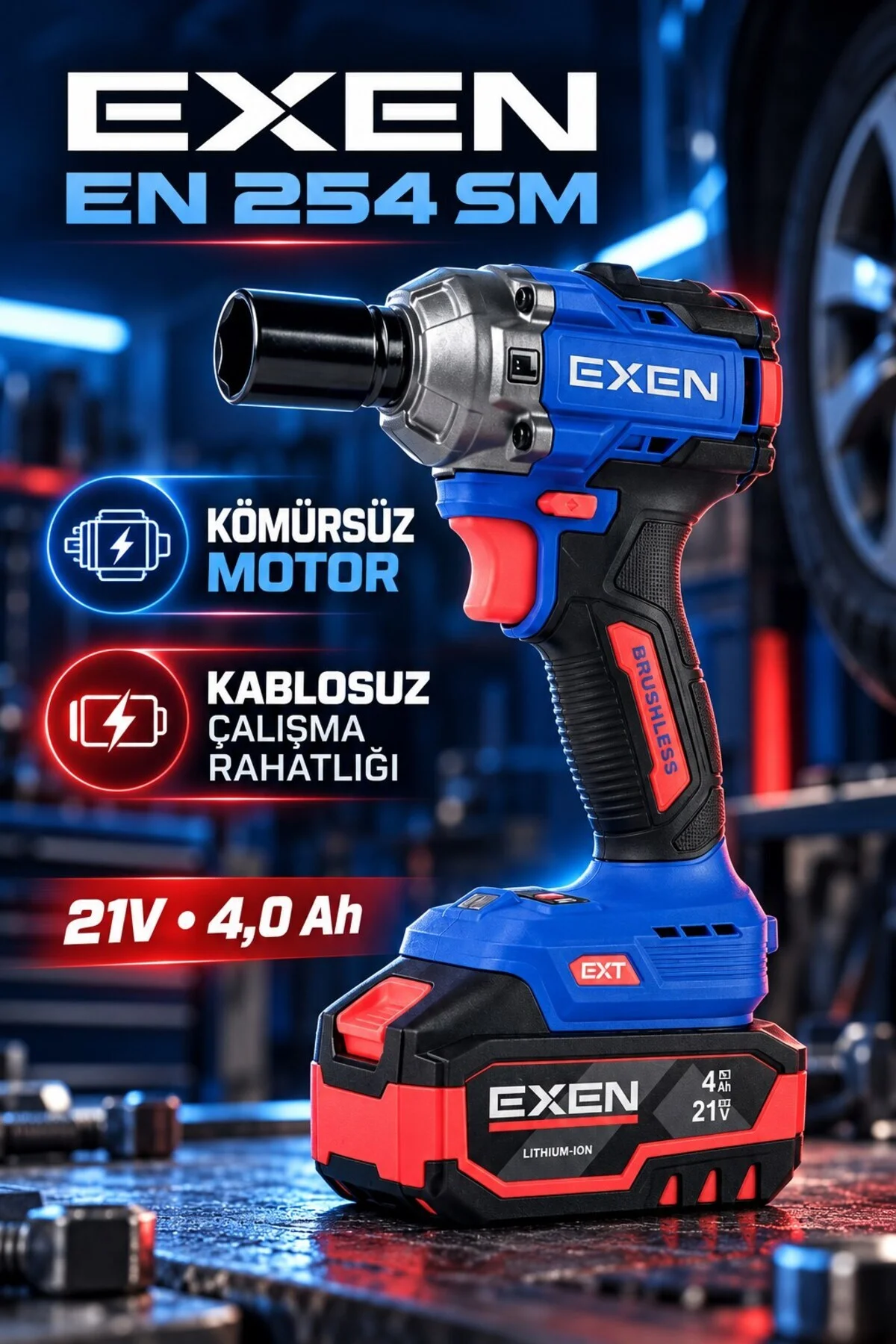 EN 254 SM 21V Kömürsüz Akülü Somun Sıkma Makinesi – 550 Nm, 2 Akülü - Görsel 4