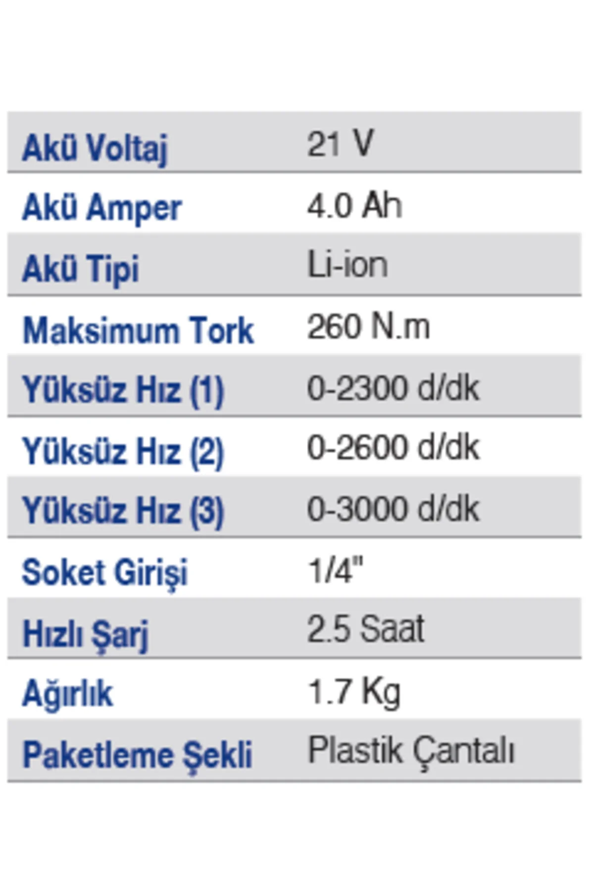 EN 264 VD Kömürsüz Darbeli Şarjlı Vidalama