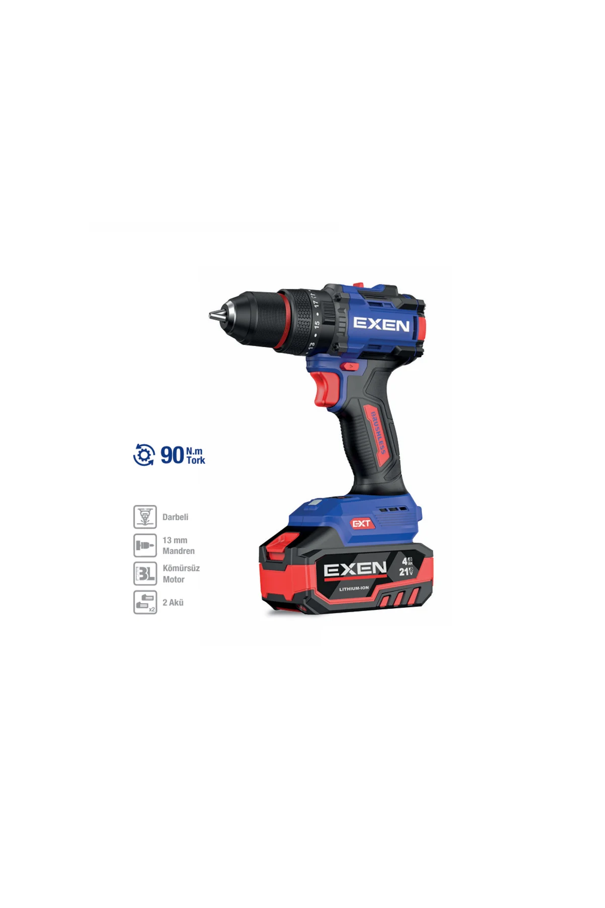 EN 294 DS 21 V. 4 AH. 90 NM. KÖMÜRSÜZ DARBELİ ŞARJLI MATKAP