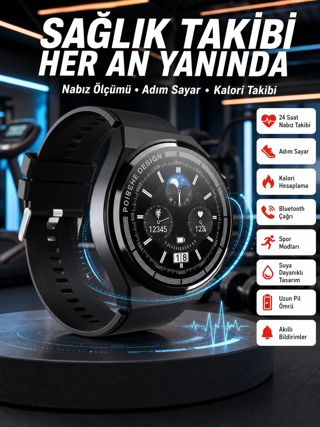 En Çok Tercih Edilen Akıllı Saat Amoled Ekran Nabız Sensörü GPS Uyumlu Adımsayar