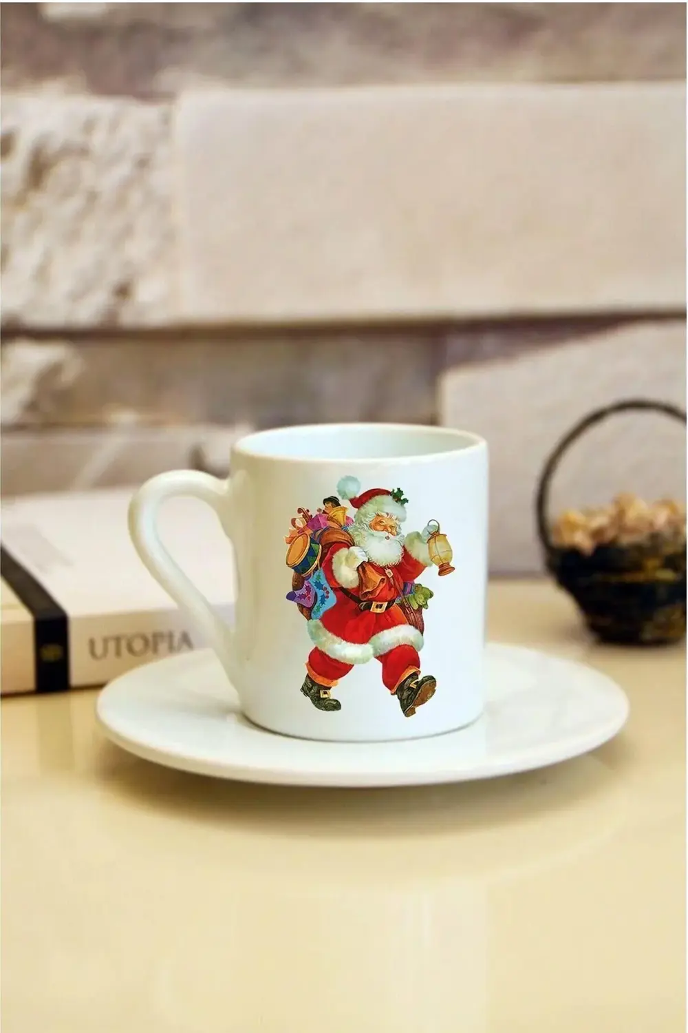 En Güzel Yılbaşı Noel Temalı Baskılı Beyaz Türk Kahvesi Fincanı