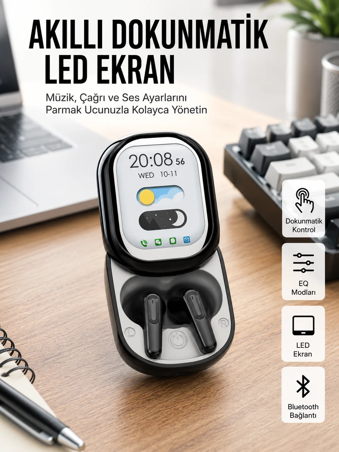 ENC Destekli Bluetooth 5.4 Kulaklık – EQ Ayarlı, Akıllı Kutulu