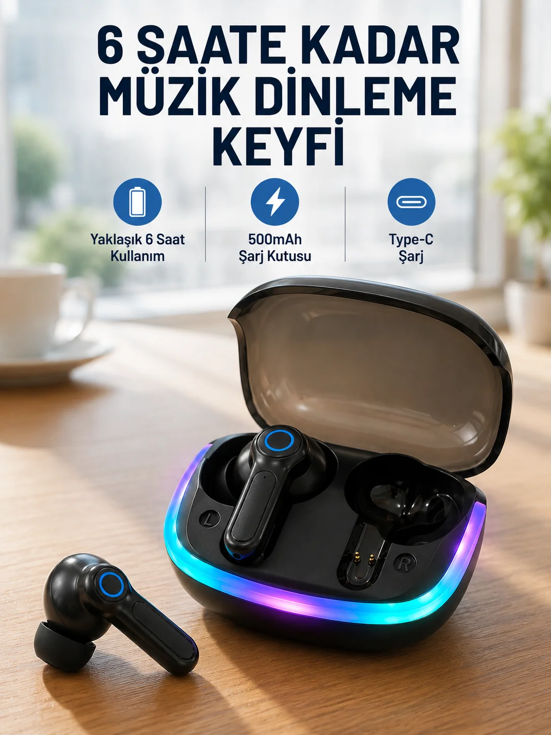 ENC Mikrofonlu Bluetooth 5.4 Kablosuz Kulaklık 40ms Düşük Gecikmeli TWS Kulaklık