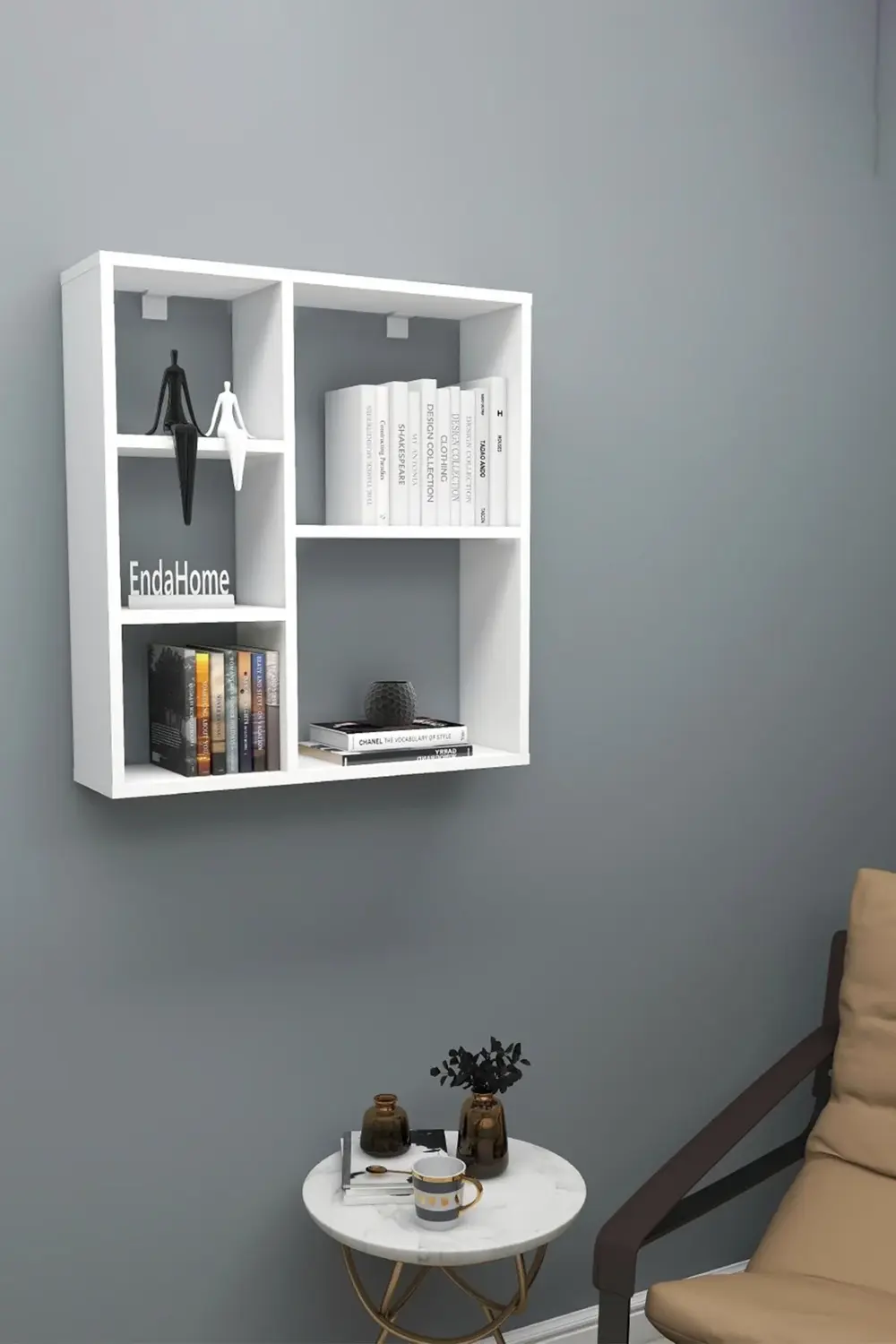 Enda 5 Gözlü Duvar Rafı, Mutfak Rafı, Oturma Odası Rafı, 5 Raflı