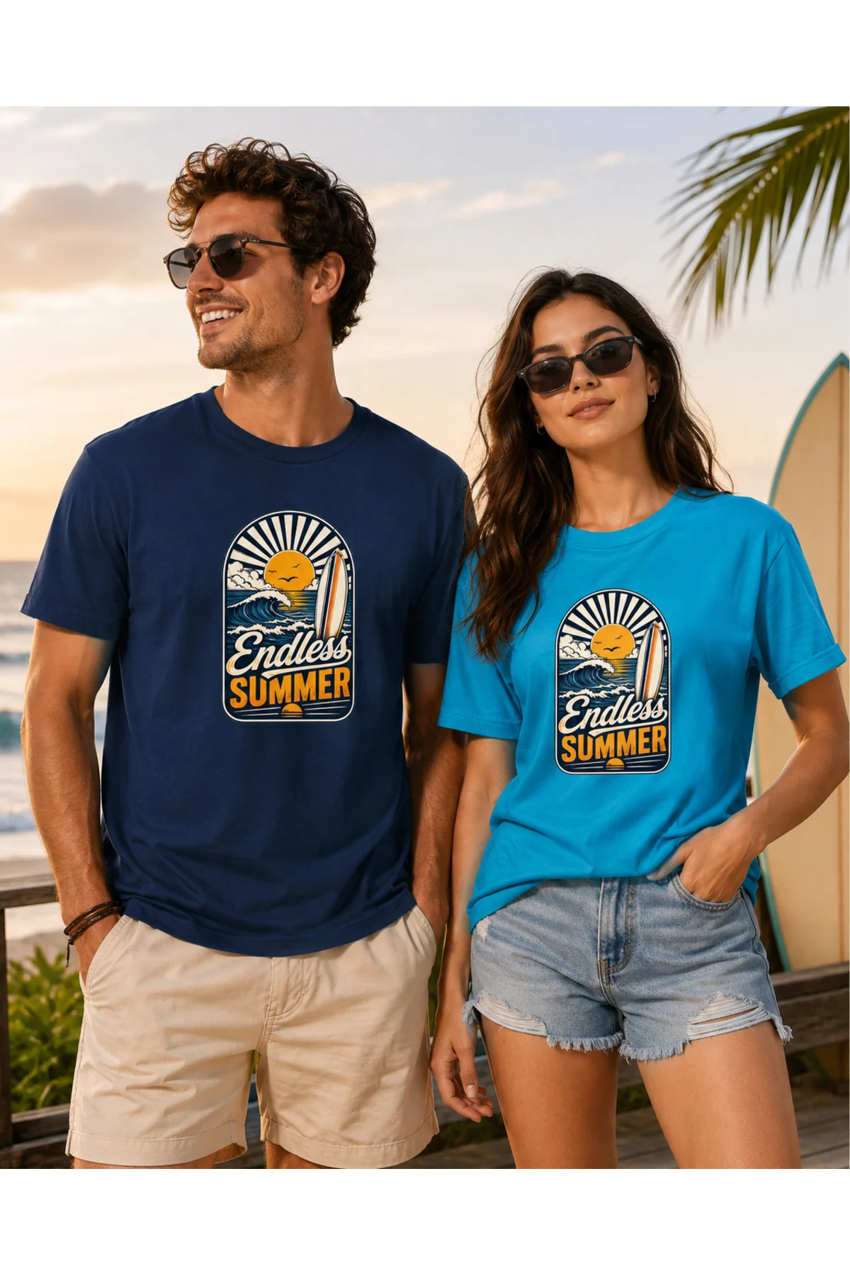 Endless Summer Unisex Sörf Dalga Baskılı Yaz Temalı Regular Kalıp
