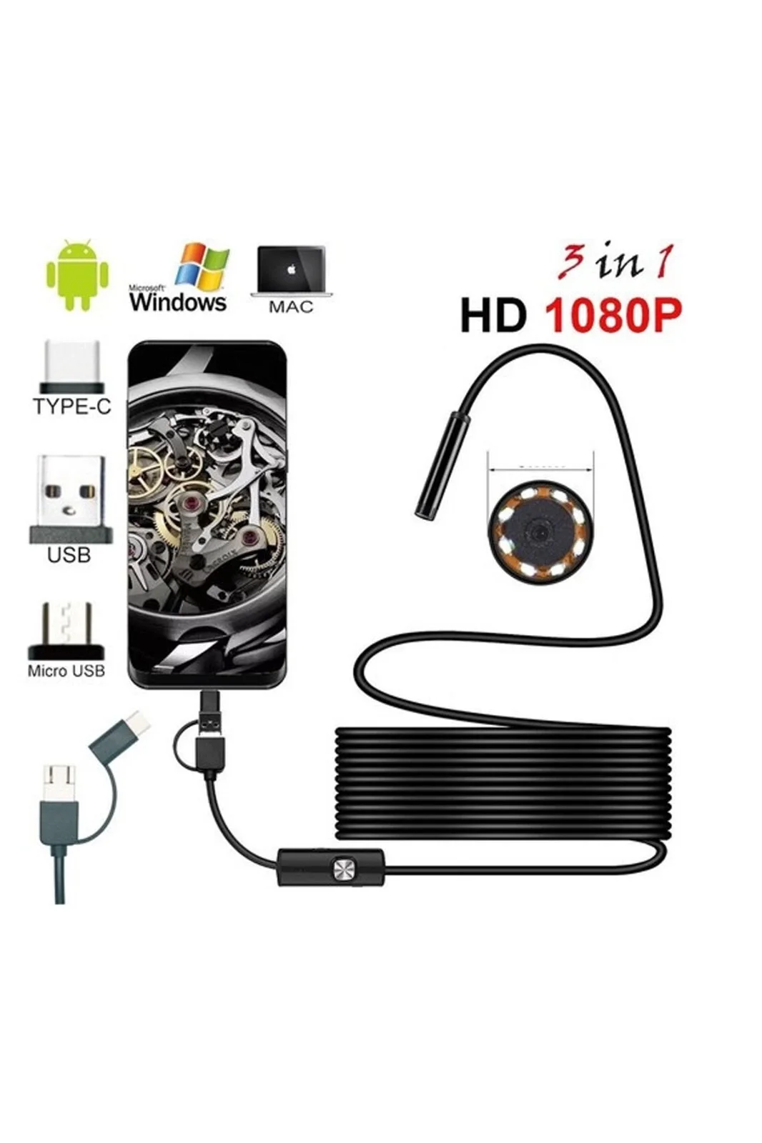 Endoskop 3 İn 1 Yılan Kamera Usb Micro Usb Type-c 20 Metre Sert Kablo Fiyatı, Yorumları ve Özellikleri