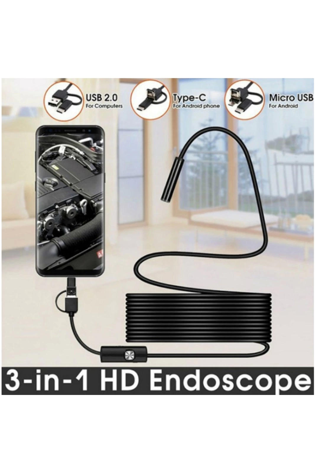 Endoskop 3 İn 1 Yılan Kamera Usb Micro Usb Type-c 20 Metre Sert K