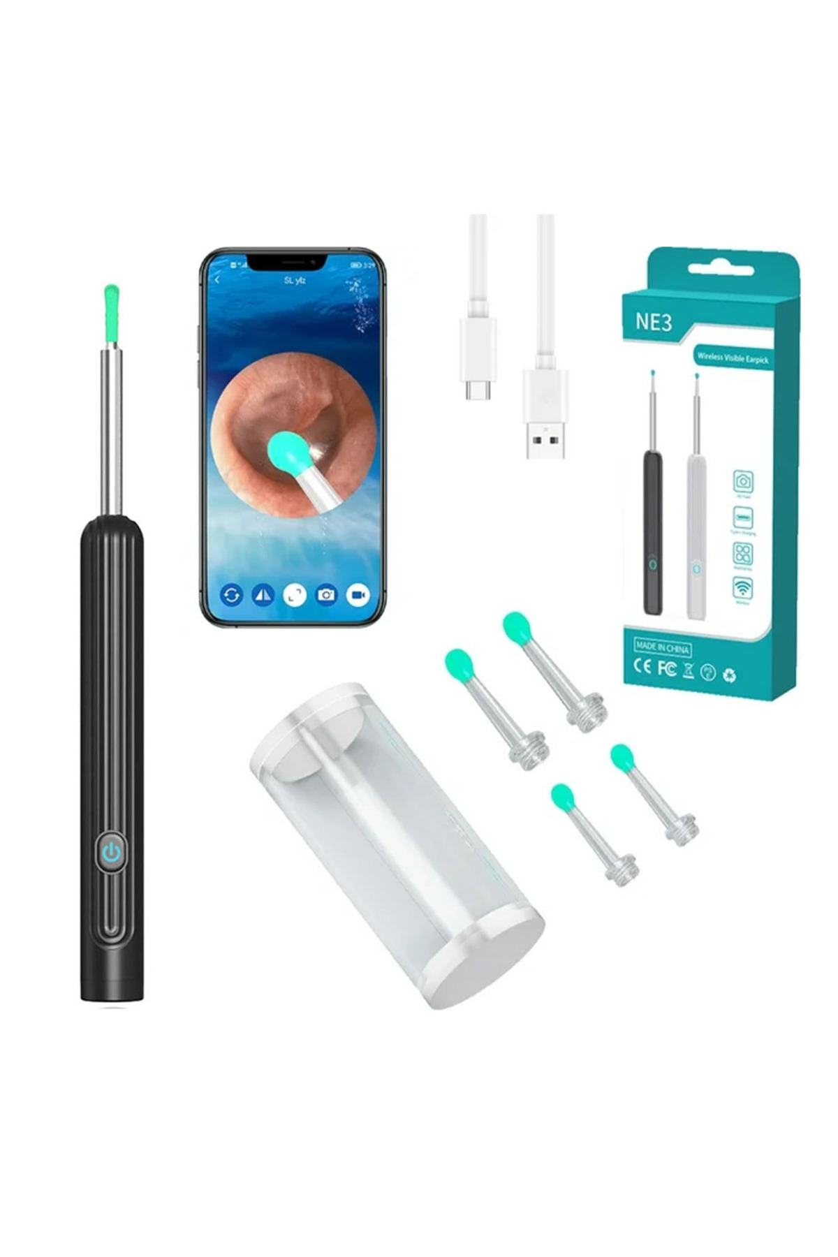 ENDOSKOP KAMERALI KULAK TEMİZLEME CİHAZI ALL-IN-ONE SET (4767) - 