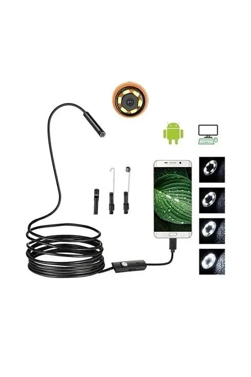 Endoskop Yılan Kamera LED'li 2 Metre IP67 Su Geçirmez USB Otomobil Boru İnceleme