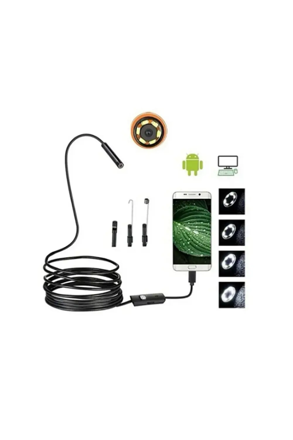 Endoskop Yılan Video Kamera Led’li 5 Metre 7 Mm Sert Kablo Yüksek