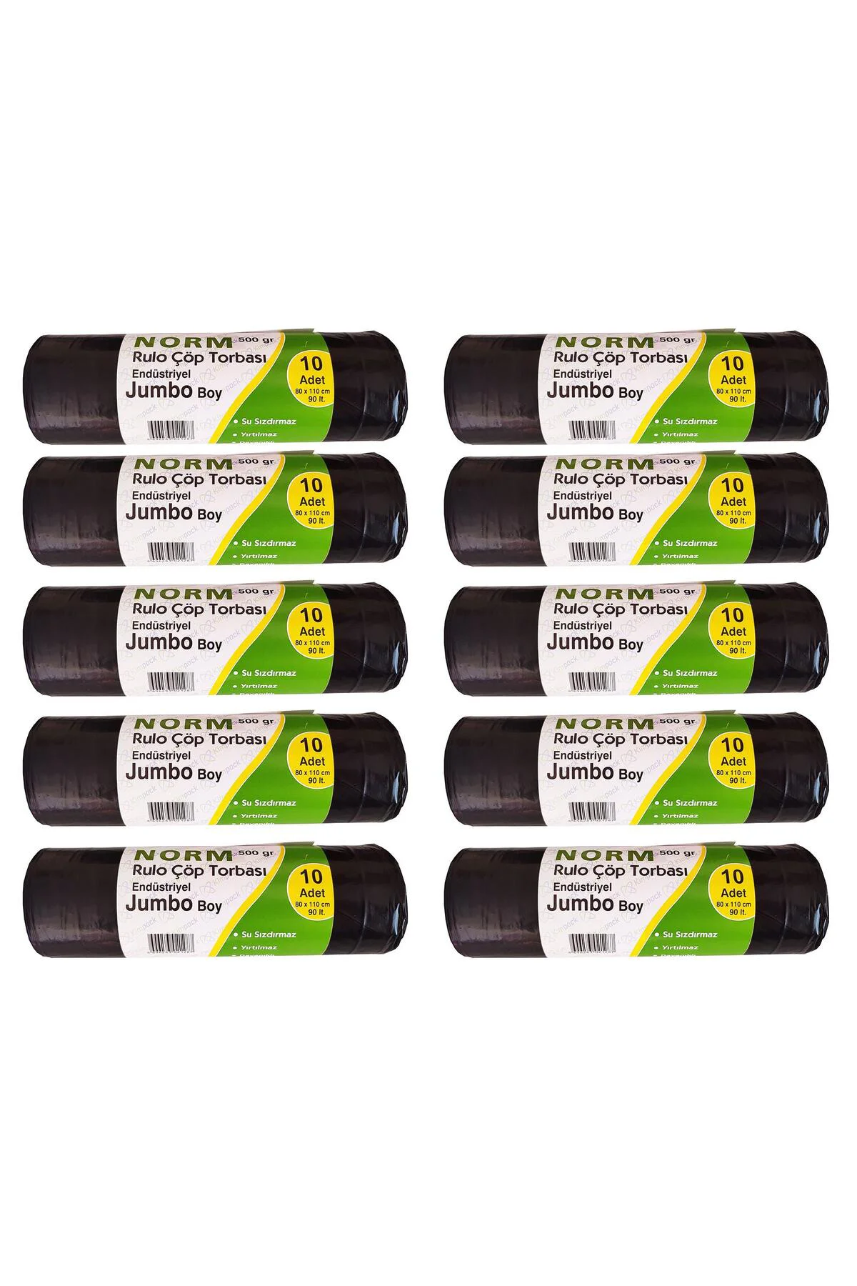 Endüstriyel Jumbo Çöp Torbası Poşeti - 2 Kat - Siyah - 500 Gr. - 80 x 110 Cm. / 10 Rulo