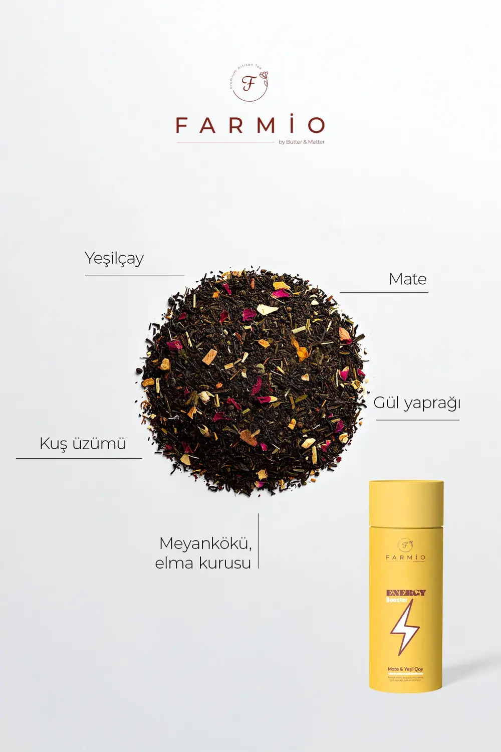 ENERJİ ÇAYI – 50gr – Mate, Meyankökü, Kuş Üzümü, Yeşilçay, Elma