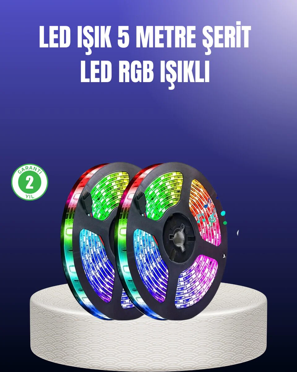 Enerji Tasarruflu RGB Şerit LED 5 Metre - Akıllı Renk Kontrolü ve Suya Dayanıklı Aydınlatma