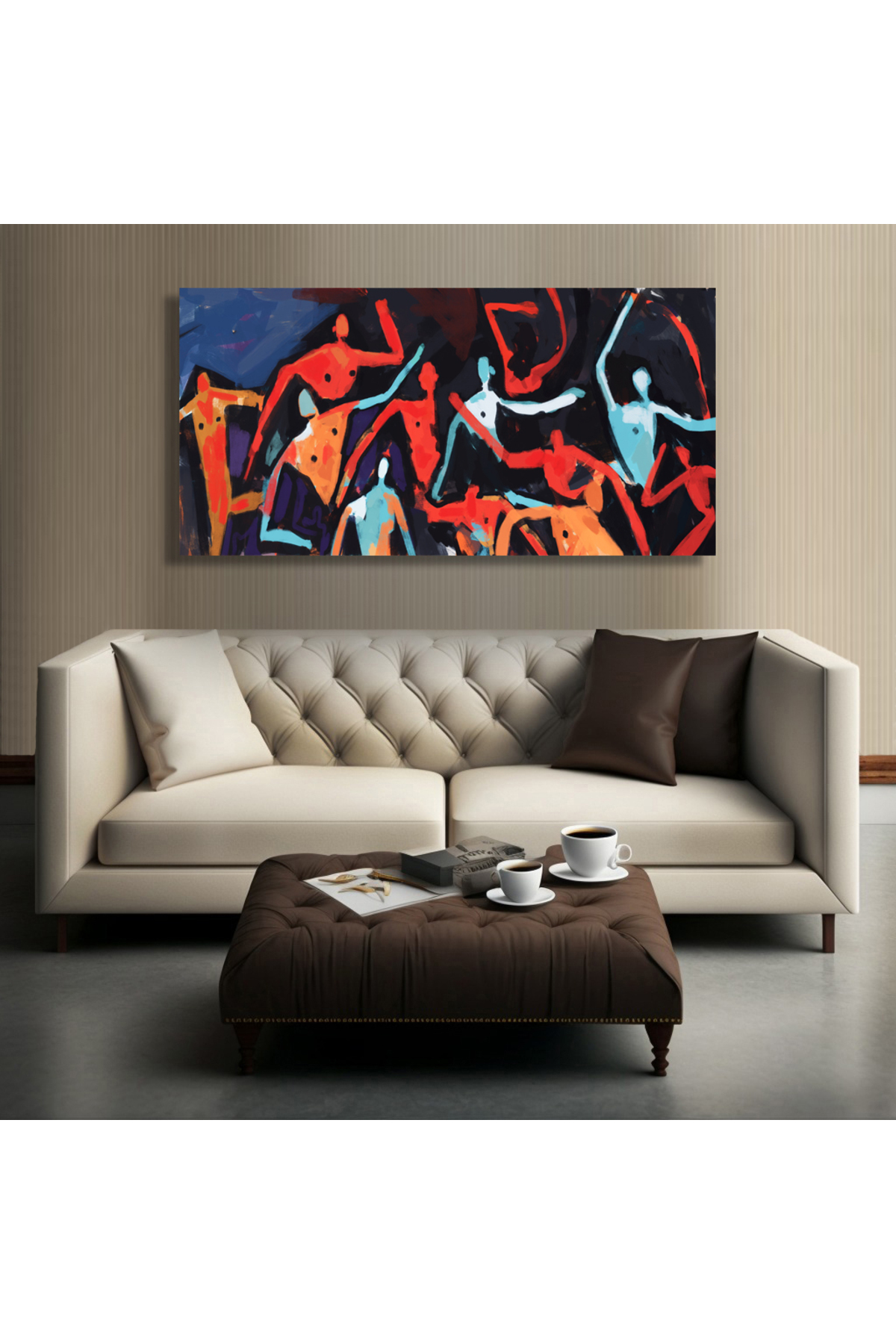 Korkmazkanvas Enerjik Dans Eden Ve Eğlenen Bir Grubun Soyut Tablosu