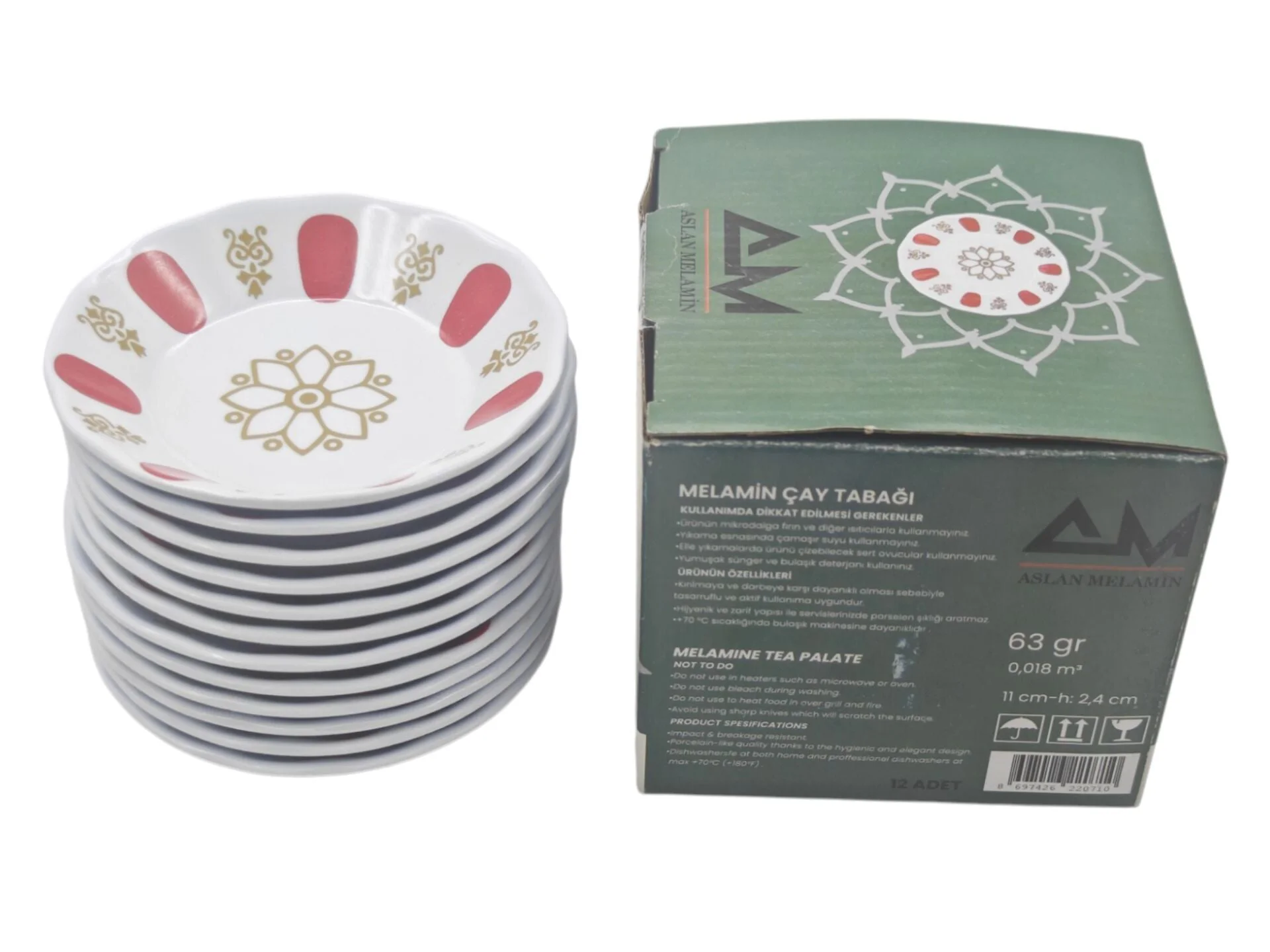 ENF-023   Aslan 142 Melamin Çay Tabağı 12li- Kırmızı